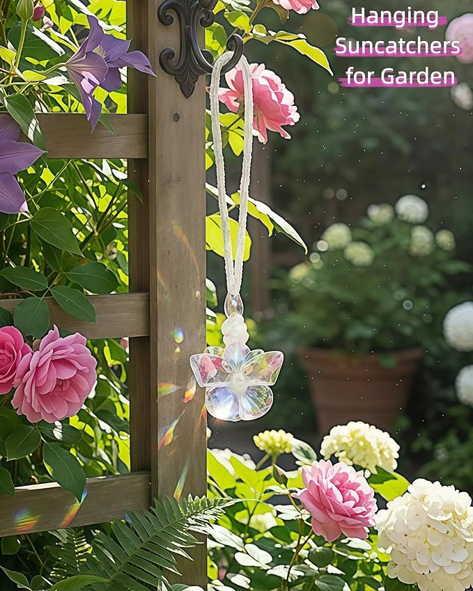 Sun Catchers for Windows Hanging, Crystal Butterfly Suncatchers for Window Garden Christmas Tree Wedding Party Patio Backyard Car Home Indoor/Outdoor Decoration Gift (1, Butterfly)