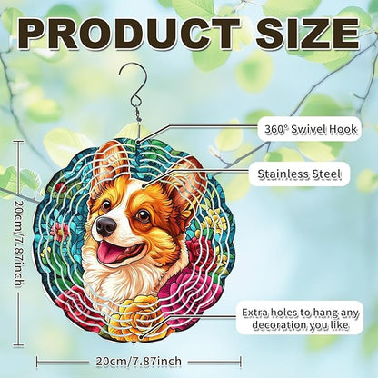 Cute Dog Wind Spinners Outdoor, Hanging Wind Spinner for Garden Decoration, 8 inch 3D Stainless Steel Metal Wind Sculpture for Indoor/Outdoor Decor