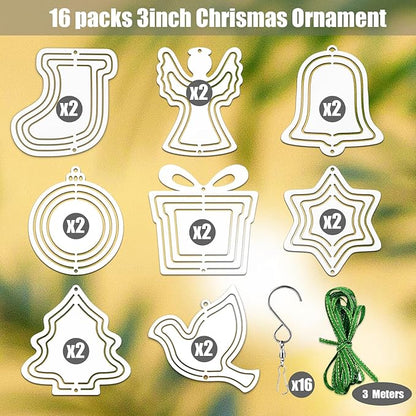 16Packs 3inch Sublimation Wind Spinner Blanks 3D Aluminum Metal Wind Sculpture Kinetic Spinners for Yard and Garden Indoor Art Sublimation Christmas Ornament Hanging Decoration