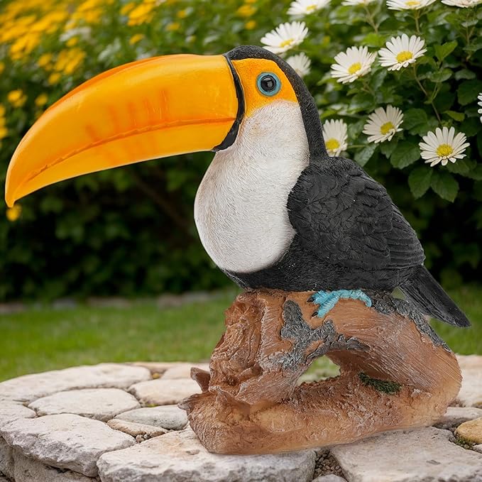 14.2" Real Toucan Statue,Colorful Outdoor Bird Decor Sculpture - Bird Outdoor Animal Ornament, Tropical Tiki Bar Decor, Waterproof & Weather-Resistant, Perfect for Garden, Patio, Yard (Red)