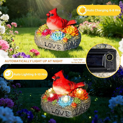 Solar Cardinal Memorial Statue, When Cardinals Appear Angels are Near Red Bird with Glowing Succulents, Sympathy Gifts for Loss of Loved One, Garden Decor