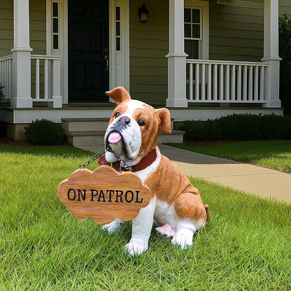 English Bulldog Garden Statue with Solar Lantern, Realistic Dog Sculpture, Birthday Gift for Women Mom Grandma, Housewarming Gift for New Home, Outdoor Resin Puppy Decor,Fawn