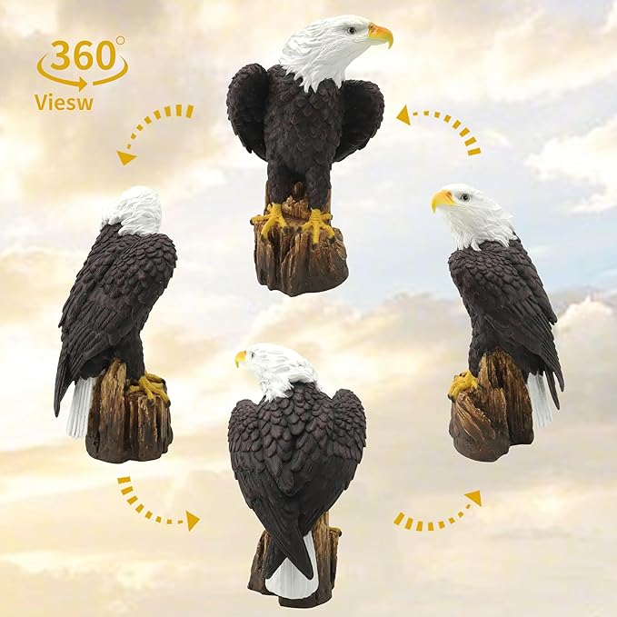 Bald Eagle Statue, Indoor Outdoor Animal Sculptures, Christmas Animal Decoration for Patio Porch Yard, Home Garden Desk Office Decor Art Figurine Ornament