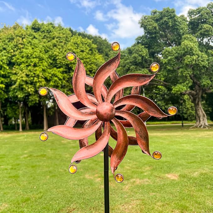 360° Metal Wind Spinner with Acrylic Beads – Willow Leaf Kinetic Sculpture for Outdoor Patio Lawn Yard and Garden Decor
