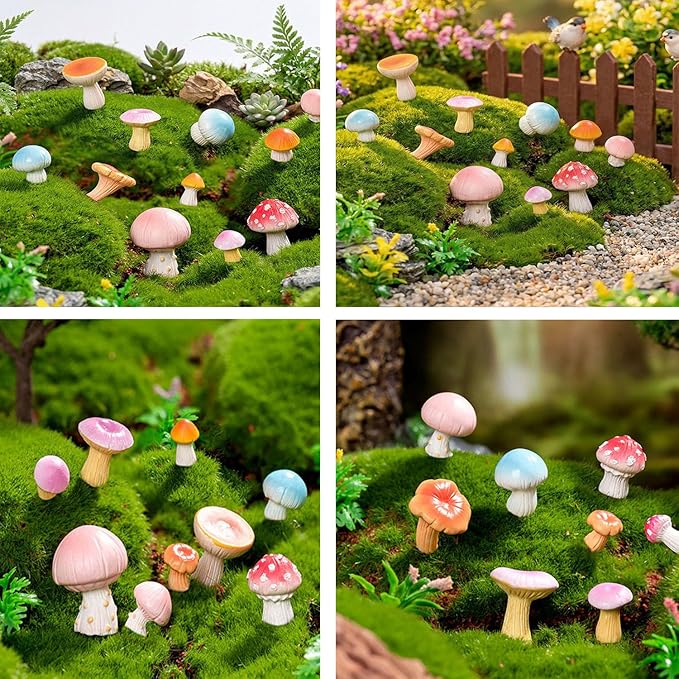 JKanruh 22 Pcs Mini Resin Mushroom Decor,Tiny Mushroom Figurines for Aquarium,Garden Decoration, Bonsai Micro Landscape Craft