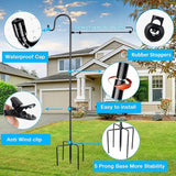 Garden Flag Holder Stand and Shepherds Hooks, 48 Inch Height with 1/2 Thick Metal Pole-Outdoor Lawn Yard Stake for Small 12x18, Solar Lights-Mini (1), Black (GFSH-X1)