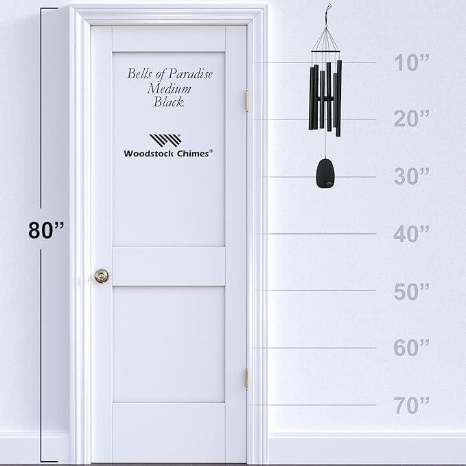 Woodstock Chimes Signature Collection, Bells of Paradise, Black 32"", Decor Designs Wind Chimes for Outdoor, Patio, Home or Garden Décor (BPMK)