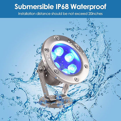 LED Pond Light Submersible Waterfall Fountain Underwater Light 18W 12V AC with RGB Color Changing by Remote for Outdoor Home Garden Patio Pond