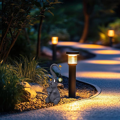 Gift Boutique Garden Decor Elephant Statues with Lantern Light Outdoor Elephant Figurine Yard Lawn Patio Decorations Resin Animal Sculpture with LED Hanging Lamp