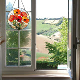 California Poppy Stained Glass Window Hanging 7.8'' – Sun Catcher Indoor Window Decor, Glass Suncatcher for Windows, Flower Hanging Ornament, for Mom Grandma Women Seniors