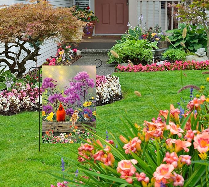 Cardinal Garden Flag Welcome Spring Double Sided Small Burlap Yard Flags Outside Outdoor Decorations 12x18 Inch