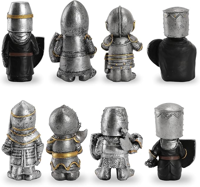 Knight Gnomes Guard Garden Statues 2021 Christmas Guardians Gnomes, Renaissance Medieval Cross Templar Crusader Figurine, Armor Miniature European Knights Sculpture for Yard Lawn Art Decor (8 pcs)