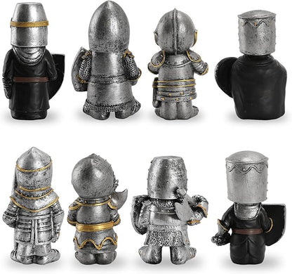 Knight Gnomes Guard Garden Statues 2021 Christmas Guardians Gnomes, Renaissance Medieval Cross Templar Crusader Figurine, Armor Miniature European Knights Sculpture for Yard Lawn Art Decor (8 pcs)
