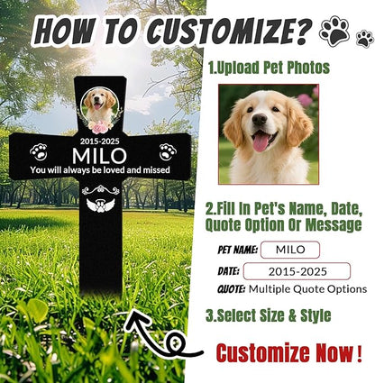 Custom Dog Grave Markers Outdoor with Pet Breed Icons, Personalized Metal Waterproof Rustproof Pet Grave Markers, Dogs Headstone for Garden Yard, Sympathy Gift for Loss of Dog (Style 1)