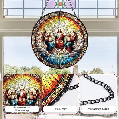 Rngmsi Christmas Jesus Stained Glass Window Hanging, 7.8" Christian Gift Sun Catchers Indoor Window Decor, Suncatchers for Windows Hanging Christmas Religious Catholic Gifts for Women Faith