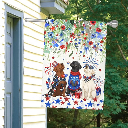 Patriotic Dog House Flag 28 x 40 Double Sided for Outside Large 4th of July Black Lab Garden Flags White Chocolate Labrador 250 Anniversary USA Independence Memorial Day Decor