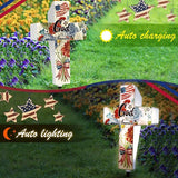DoubleFill 4th of July Solar Lighted Cross 250 Patriotic Floral Garden Stake Decor 250th Red White and Blue Independence Day Solar Cross God Bless America Yard Decor for Memorial Veterans USA Outdoor
