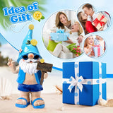 Outdoor Summer Gnomes Statue Beach Gnome Garden Decor for Outside, Beach, Yard, Lawn Ocean Sea Theme Home Decorations for Table, Shelf, Blue Gnome Figurine Funny Elf Gifts for Women