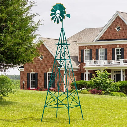 Tangkula 8.3FT Windmill Yard Garden Metal Ornamental Wind Mill Weather Vane Weather Resistant (Green)