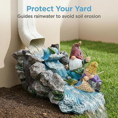 Gollum Splash Block – Decorative Resin Downspout Diverter & Water Feature, 11.4” x 6.3” x 6.9”, Durable Rainwater Drainage Statue for Garden, Patio, Yard, Pond or Aquarium, Outdoor Dwarf Gutter Décor