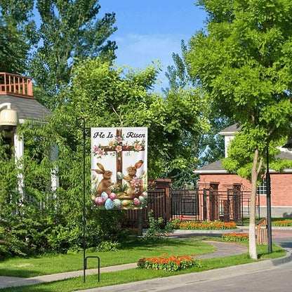 He is Risen Bunny And Floral Garden Flags 12×18 Inch Double Sided Decorative Yard Banner Seasonal Flag for Outdoor Outside Decor
