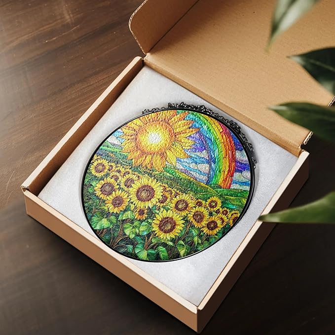 Sunflower Stained Glass Suncatcher Window Hanging Decor, Christmas, Mother's Day, Birthday Sunflower Gifts for Women Adults, Friends Sisters Teachers, Home Decorations for Window Kitchen Garden Patio