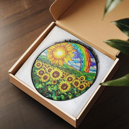 Sunflower Stained Glass Suncatcher Window Hanging Decor, Christmas, Mother's Day, Birthday Sunflower Gifts for Women Adults, Friends Sisters Teachers, Home Decorations for Window Kitchen Garden Patio