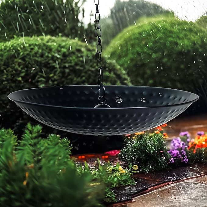 Trademark Innovations 12 Inch Rain Chain Basin with Drainage, Rain Chain Anchoring Basin, Rain Chain Water Catcher