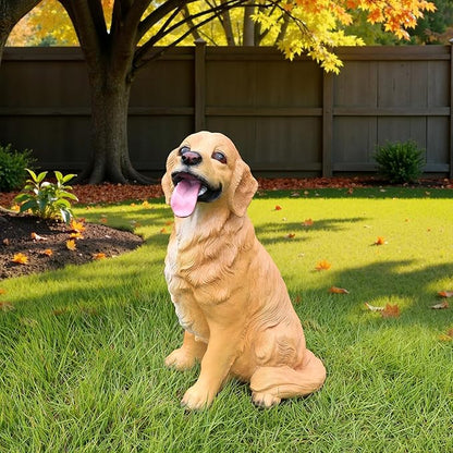 Adorable Golden Retriever Dog Sculpture with Solar-Powered Lantern & Charming 'On Patrol' & 'Welcome' Signposts - Outdoor Resin Statue for Garden, Patio, Yard Decor