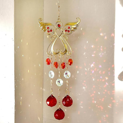 WOMHOPE Sun Catcher Crystals Hanging Rainbow Maker for Windows Garden Suncatchers Crystal Prisms Angel Christmas Tree Ornament (Red)