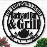 Personalized BBQ Metal Sign - Custom Backyard Bar Name Sign - Outdoor Grill Decoration - Patio, Porch, Deck, Garden Accessories - Gifts for Dad, Husband, Grandpa