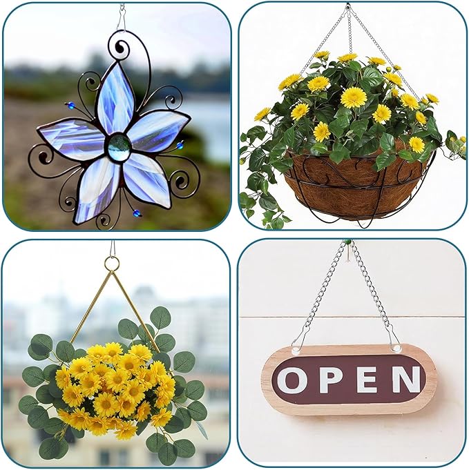 Molain 10 Pcs 20 Inch Stained Glass Window Hanging Chain, Picture Hanging Chain with Hooks Decorative Chains for Indoor and Outdoor Stained Glass Window Suncatcher Gardens Walls and Kitchens