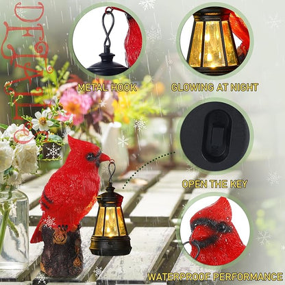 Suzile Cardinal Garden Statue with Solar Lantern 6.3 Solar Light for Outside Cardinal Garden Decor Sculptures & Statues Lights for Lawn Decor Unique Ornament Gift for Women Mom