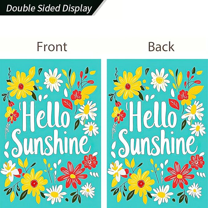 BlissYard Hello Sunshine Summer Garden Flags 12x18 Double Sided Flag Spring Summer Outdoor Decor with Radiant Sun and Sunflower Design Perfect Floral Seasonal Yard Outdoor Flag