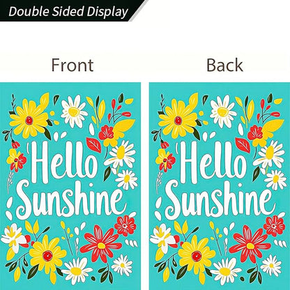 BlissYard Hello Sunshine Summer Garden Flags 12x18 Double Sided Flag Spring Summer Outdoor Decor with Radiant Sun and Sunflower Design Perfect Floral Seasonal Yard Outdoor Flag
