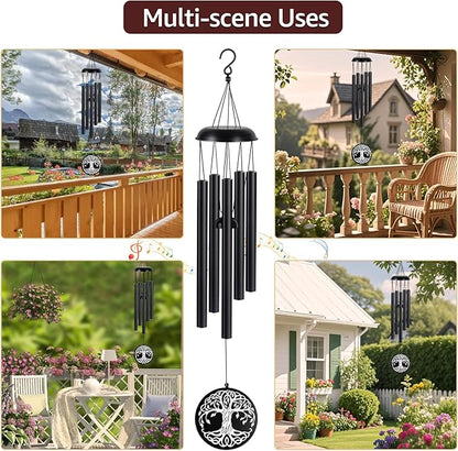 Sympathy Wind Chimes for Loss of Loved One, Memorial Windchimes for Lost Father Mother, Remembrance Bereavement Gift with Card, in Memory of Dad Mom Metal Funeral Decor for Garden Outdoor (39“ Black)