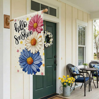CROWNED BEAUTY Spring House Flag Daisy Double Sided 28x40 Inches Large Burlap Welcome Holiday Seasonal Yard Decoration for Outside Porch