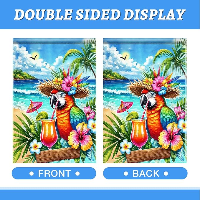 BlissYard Summer Parrot Garden Flag 12x18 Double Sided Tropical Bird Yard Flag Red Parrot Welcome Banner Outdoor Beach Palm Tree Decor Summer Garden Decorations for Home Lawn Patio Porch