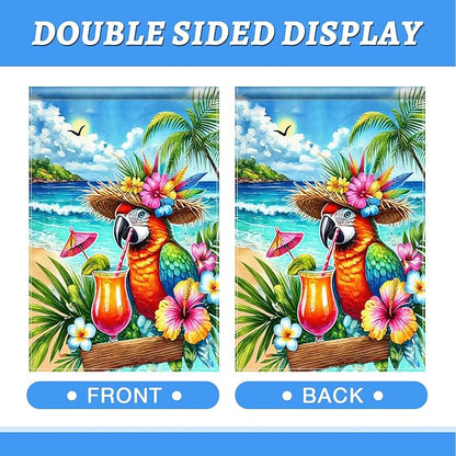 BlissYard Summer Parrot Garden Flag 12x18 Double Sided Tropical Bird Yard Flag Red Parrot Welcome Banner Outdoor Beach Palm Tree Decor Summer Garden Decorations for Home Lawn Patio Porch