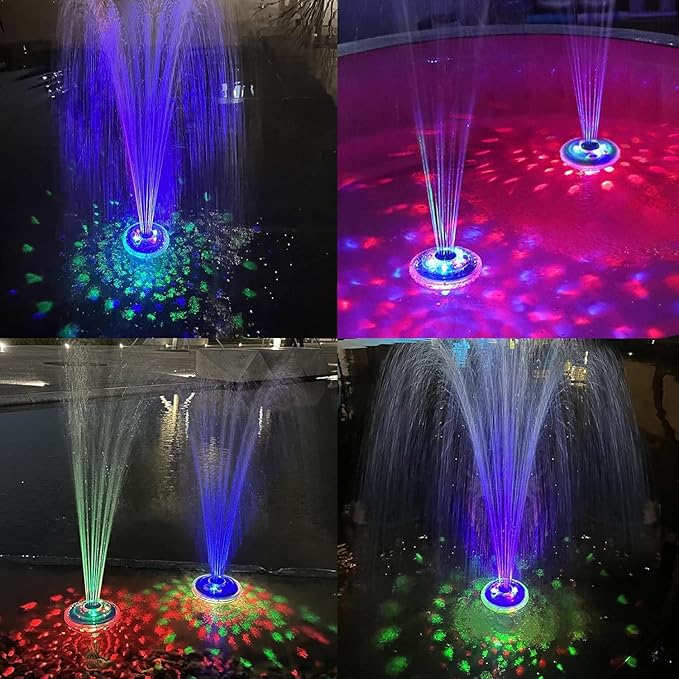LanPool Floating Water Fountain with Underwater Lights, Powered Pump Outdoor, 2 Modes Sprinkler Waterfall Fountain for Inground Above Ground Pool, Pond-Light Blue-1PC