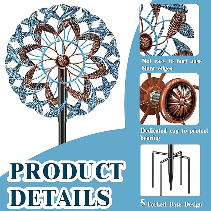 360° Wind Spinners Outdoor, Wind Sculptures Windmill with Metal Stake, 63.2" Kinetic Large Metal Yard Art Decor Spinners Pinwheels for Garden Outside Patio Lawn