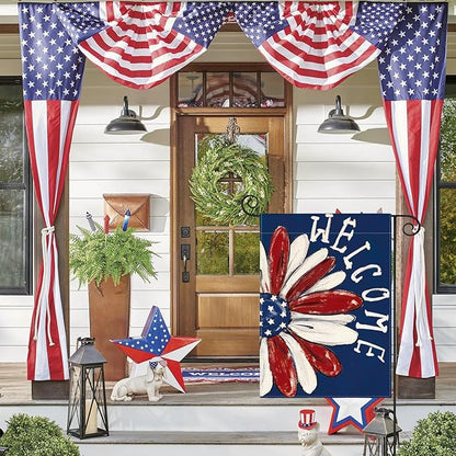 AVOIN colorlife Patriotic 4th of July Garden Flag 12x18 Inch Double Sided Outside, Memorial Day Floral Welcome Daisy Yard Outdoor Decoration