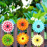 Photect 6 Pcs Metal Flowers Wall Decor Hanging Outdoor Metal Daisy Wall Art Decorations Multiple Layer 3D Daisy Flowers for Garden Farmhouse, 8 Inch(Classic Color)