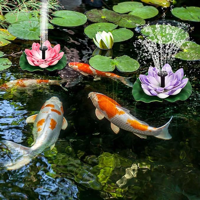 Solar Water Fountain for Bird Baths, Floating Solar Powered Water Fountain Pump for Birdbath, Garden, Pond, Pool, Outdoor Decor, Water Lily, Lavender