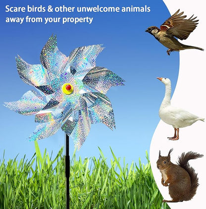 8 Pack Pinwheels for Yard and Garden,Reflective Pinwheels Bird Deterrents Pinwheels for Outside Pinwheel Devices Outdoor Pinwheels for Kids (Silvery Pinwheel 8)