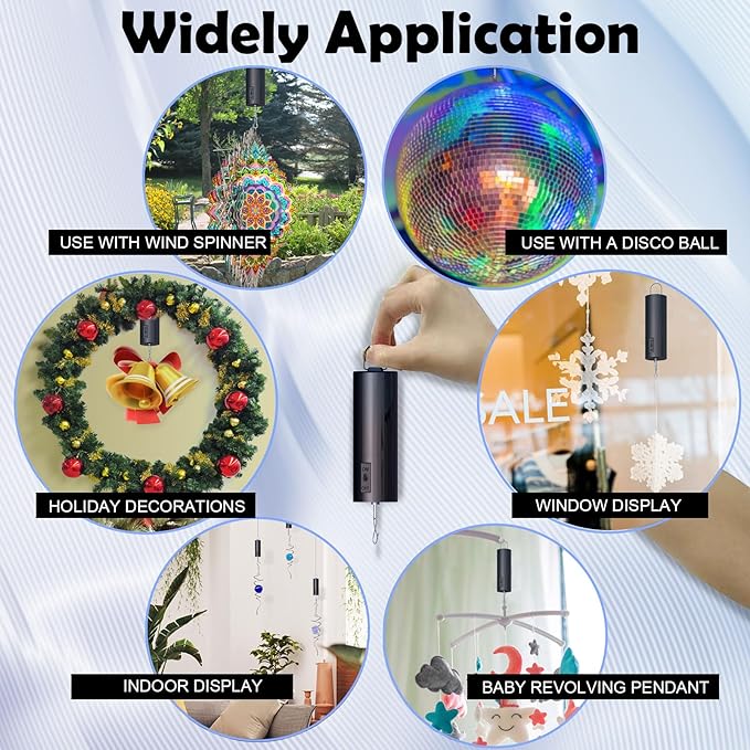Aoedelyart Disco Ball Motor Hanging Display Motor Rotating Motor Multi-Purposes for Mirror Ball Wind Spinner,Wind Chime,Garden Decor,Hanging Ornament Outdoor Sculpture,Medium Speed 20 RPM(Black)