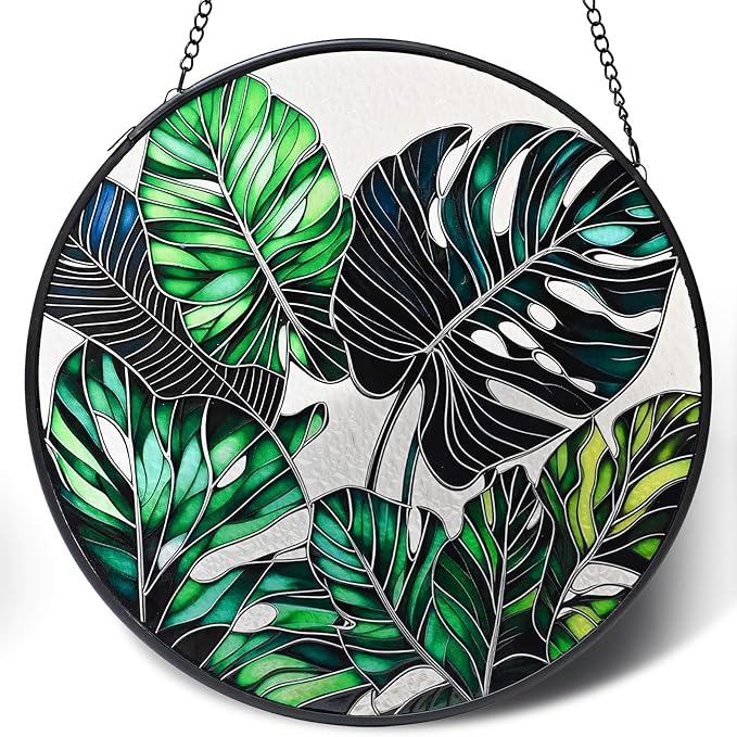 8'' Stained Glass Window Hanging, Monstera Plant Stained Glass Suncatcher, Window Hanging Decor, Plant Lover Decor, Plant Lover Gifts, Home Garden Housewarming Gifts