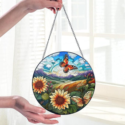 Sunflower Stained Glass Suncatcher Window Hanging Decor - Christmas, Mother's Day, Birthday Sunflower Gifts for Women Adults, Friends Sisters Teachers, Home Decors for Window Kitchen Garden Patio