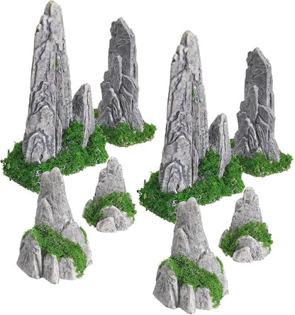 NUOBESTY 8pcs Mini Rockery Statue Resin Bonsai Landscaping Rockery Decor Desktop Micro Landscape Ornament for Garden Terrarium Decoration