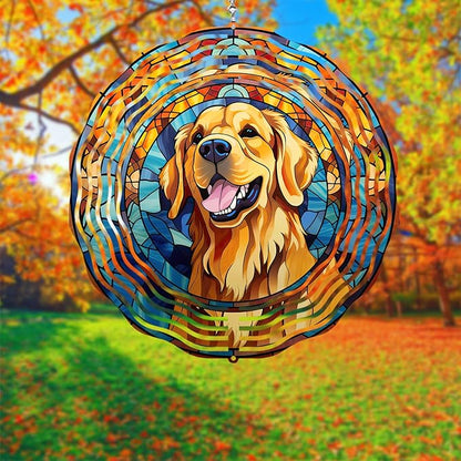 Golden Retriever Wind Spinner Pet Dog Memorial Gifts, Vibrant 3D Kinetic Aluminum Metal Hanging Outdoor Garden Decor, Loss of Dogs Sympathy Gifts, 8" Wind Sculptures for Patio, Porch Yard Art (GR7)